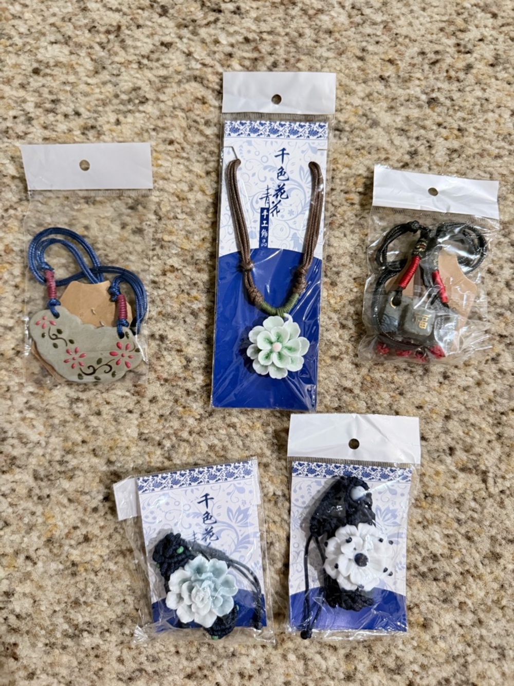 Chinese-style resin or ceramic Necklace & Bracelet With adjustable cords (5 Pc)